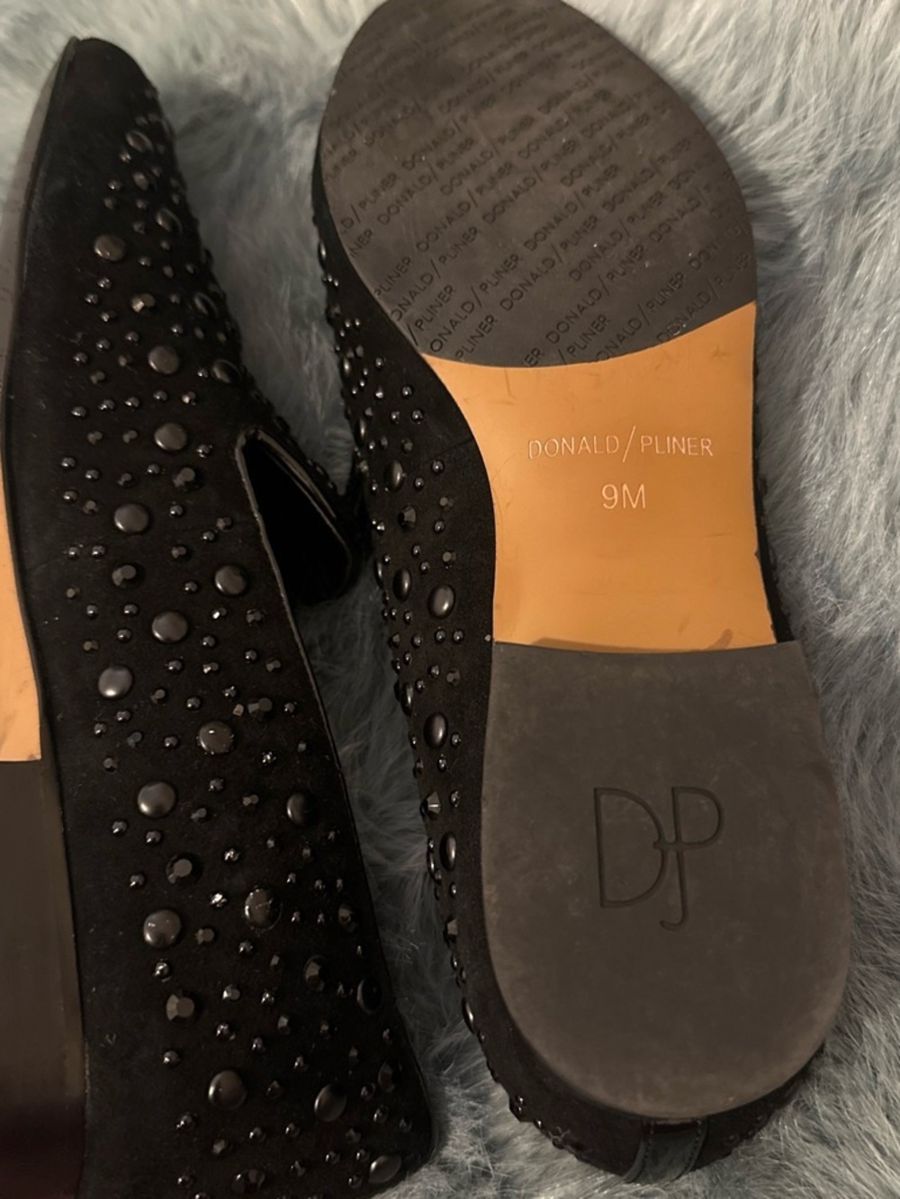 Donald J. Pliner Black Studded Suede Slip-On Loafers - Picture 3 of 4